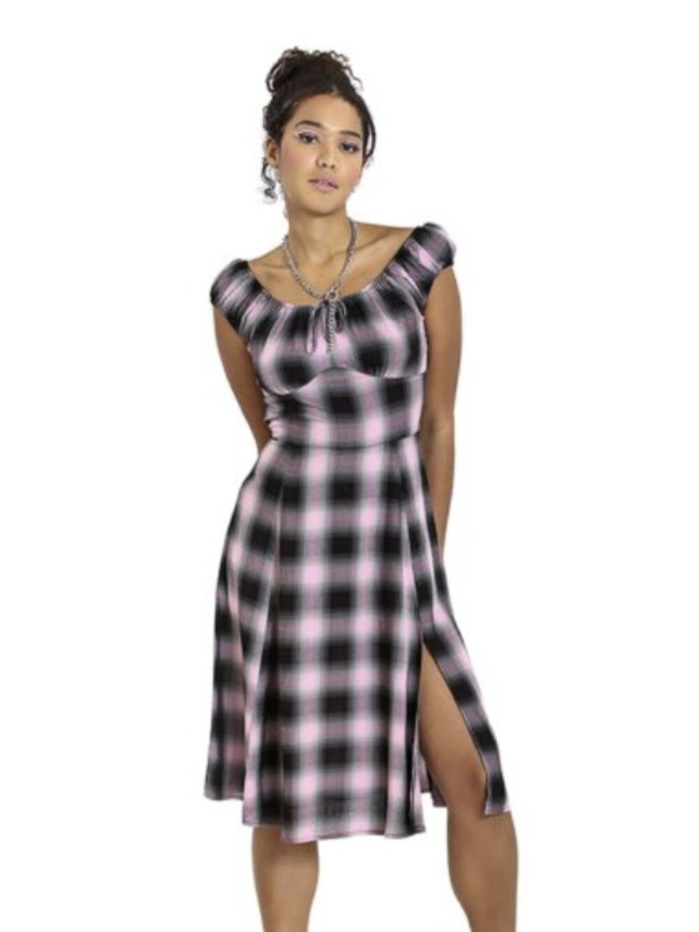 Hell Bunny Pink Black Plaid Hayley Dress Size L